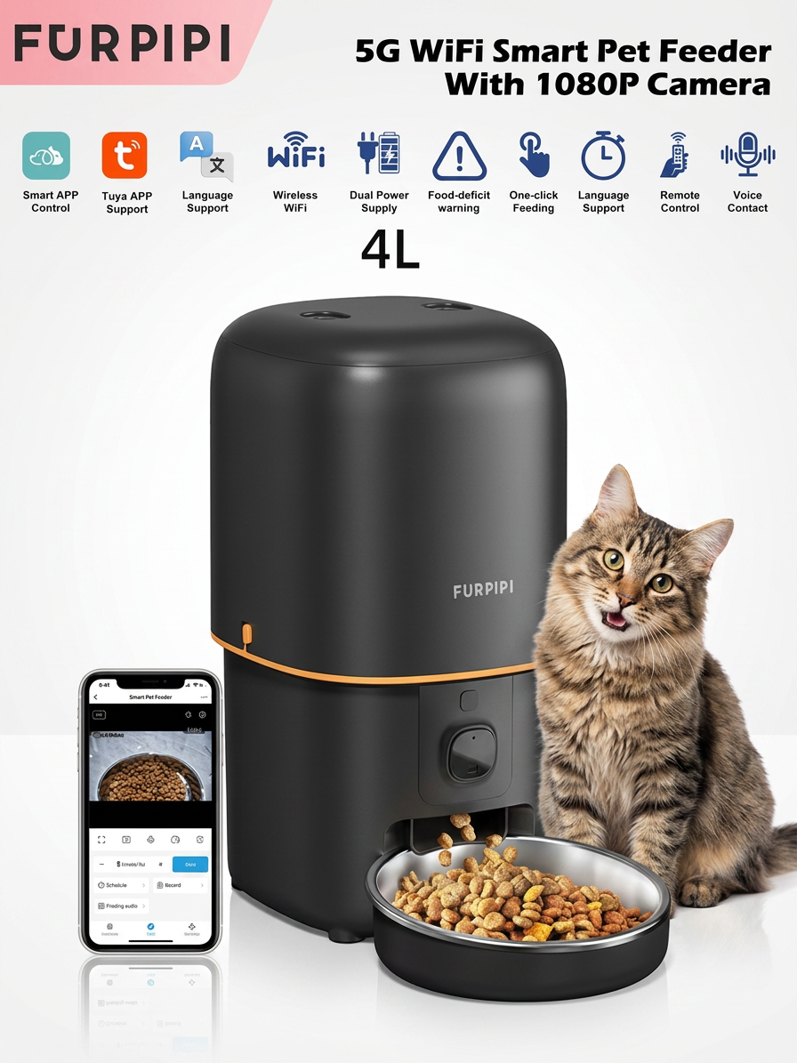 Smart AutoSmart WiFi Pet Feeder with HD Camera – Automatic Kibble Dispenser for Cats & Dogs, App-Controlled (2.4G/5GHz)matic Cat Feeder - Image 1